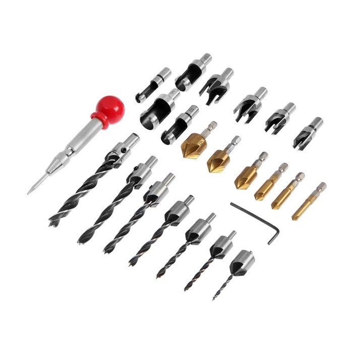 Набор сверл с зенковкой ТУНДРА, шестигранные и круглые хвостовики, 23 шт. Набор сверл с зенковкой ТУНДРА, шестигранные и круглые хвостовики, 23 шт.