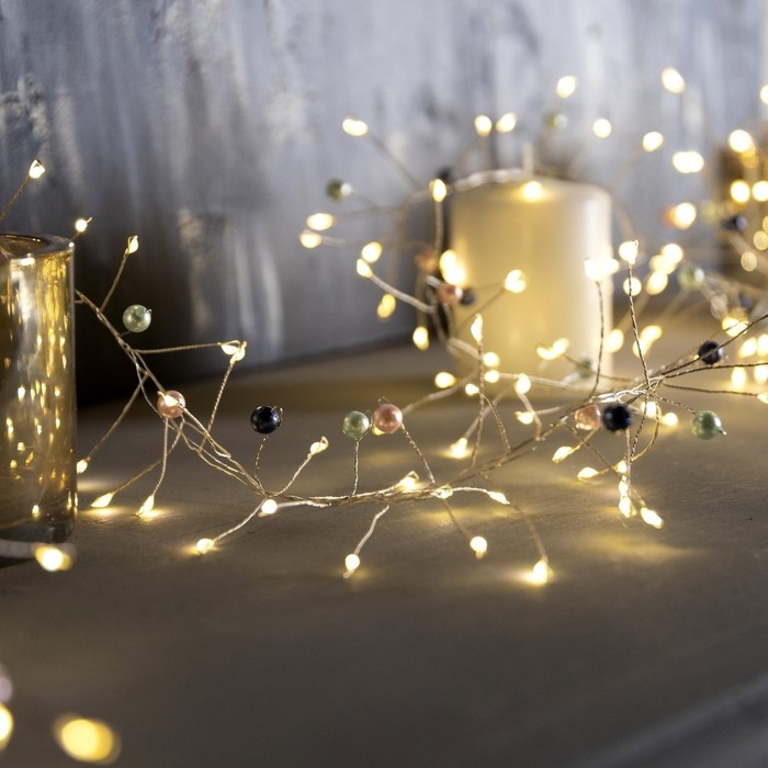 Гирлянда «Мишура» 2 м роса с насадками «Перламутр», IP20, серебристая нить, 200 LED, батарейки ААх3 (нет в комплекте), свечение тёплое белое Гирлянда «Мишура» 2 м роса с насадками «Перламутр», IP20, серебристая нить, 200 LED, батарейки ААх3 (нет в комплекте), свечение тёплое белое