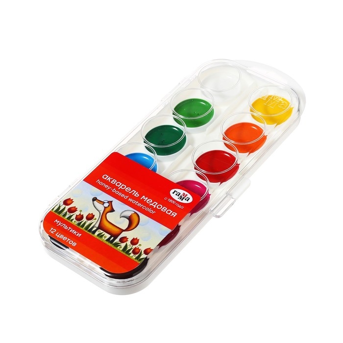 Акварель 12 цветов Акварель 12 цветов "Гамма" "Мультики", медовая, без кисти, пластик