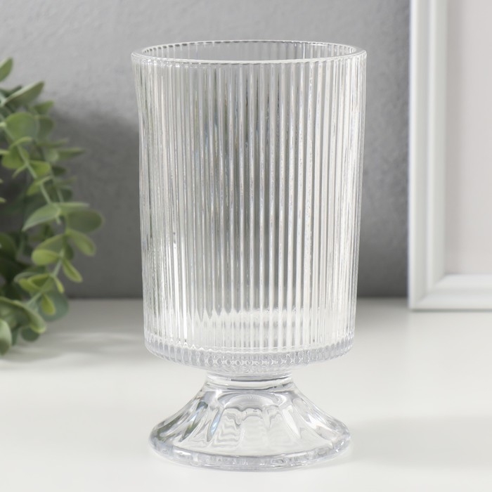 Подсвечник стекло на 1 свечу "Вертикаль. На ножке" d=9 см прозрачный 10х10х17,5 см