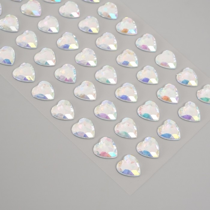 Наклейка пластик стразы "Сердце" белый перламутр 18х8 см