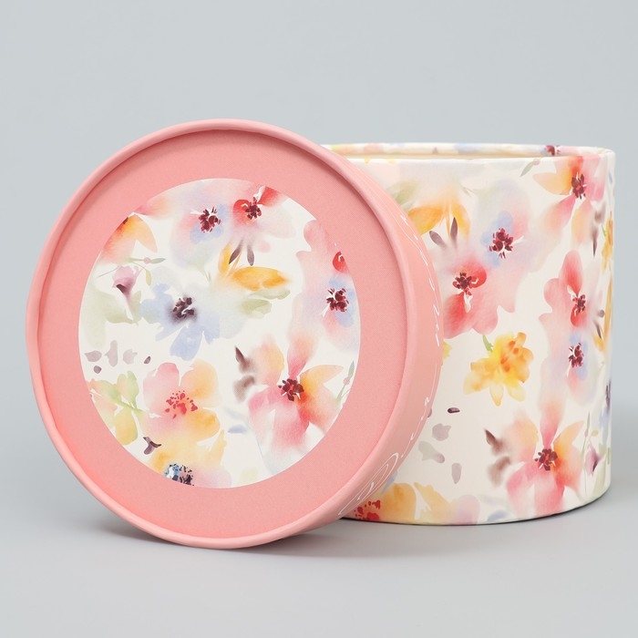 Набор шляпных коробок 2 в 1, упаковка подарочная, &laquo;Акварельные цветы&raquo;, 13 х 13 см, 16 х 16 см