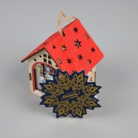 Ёлочная игрушка &laquo;Домик со снеговиком&raquo;, от батареек, свечение тёплое белое