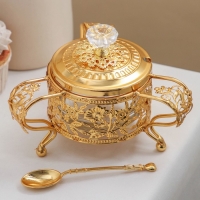 Сахарница &laquo;Котелок&raquo;, 200 мл, 16&times;16,5&times;11 см, с ложкой, цвет металла золотой