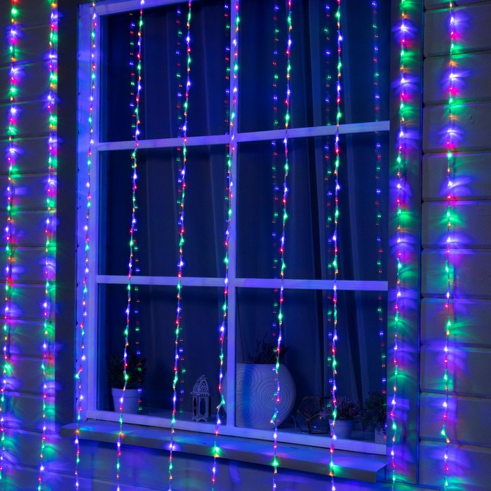 Гирлянда &laquo;Водопад&raquo; 2 &times; 3 м, IP44, прозрачная нить, 800 LED, свечение мульти, 8 режимов, 220 В