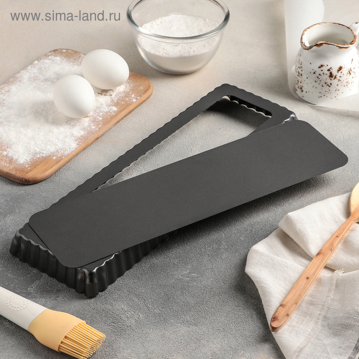 Форма для выпечки «Жаклин. Прямоугольник рифлёный», 35×11×2,5 см, съёмное дно, антипригарное покрытие, цвет чёрный Форма для выпечки «Жаклин. Прямоугольник рифлёный», 35×11×2,5 см, съёмное дно, антипригарное покрытие, цвет чёрный