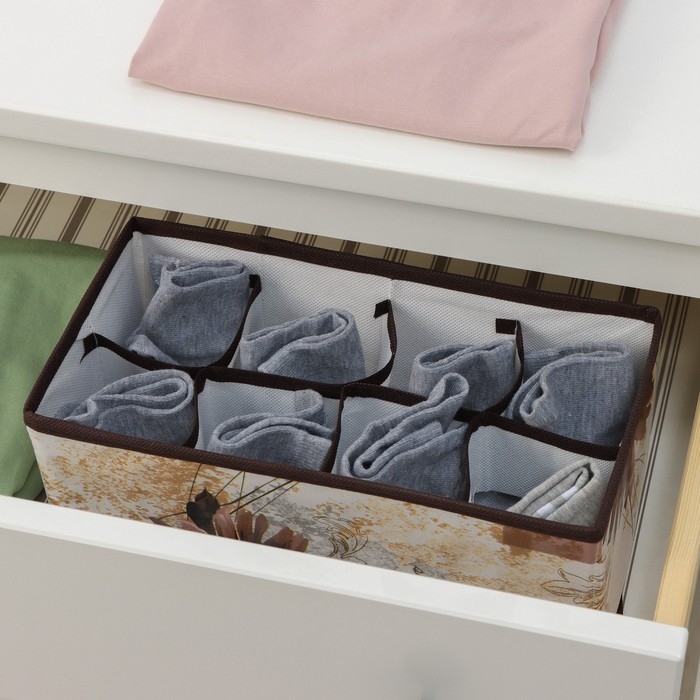 Органайзер для хранения белья Доляна &laquo;Астра&raquo;, 8 ячеек, 28&times;14&times;10 см, цвет коричневый