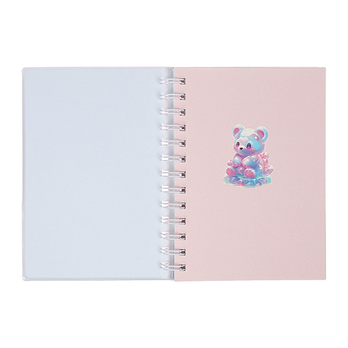 Записная книжка подарочная на гребне 80л,линия, цветной блок,обложка ПВХ 3D Мишка(17,6х13,5см)   105