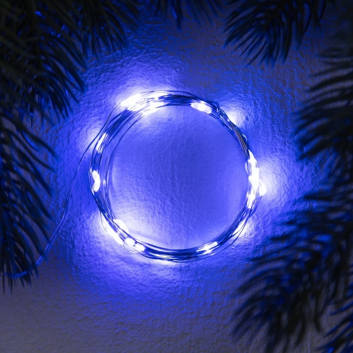 Гирлянда «Нить» 2 м роса. IP20, нить серебристая, 20 LED, 4.6 В, AG13x3 (в комплекте), 3 режима, свечение синее Гирлянда «Нить» 2 м роса. IP20, нить серебристая, 20 LED, 4.6 В, AG13x3 (в комплекте), 3 режима, свечение синее