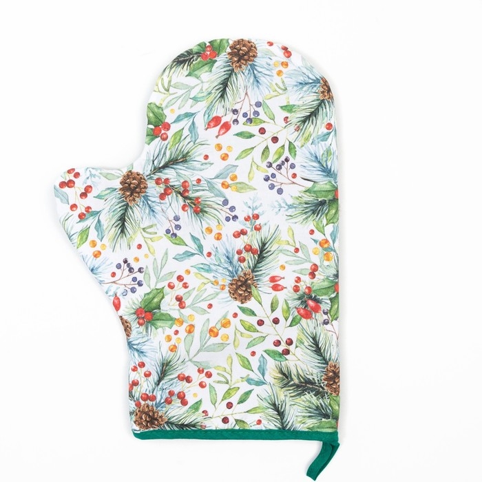 Новый год.Варежка-прихватка "Сhristmas greetings" 20х27см,саржа, 100% х/л, ватин 250г/м2