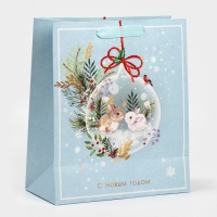 Пакет подарочный новогодний ламинированный &laquo;Два зайчика&raquo;, ML 23 х 27 х 11,5 см, Новый год