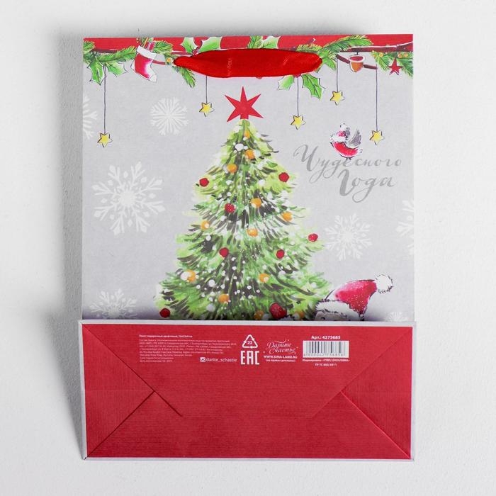 Пакет подарочный новогодний крафтовый вертикальный &laquo;Новогоднего чуда&raquo;, 23 х 27 х 11,5 см, Новый год