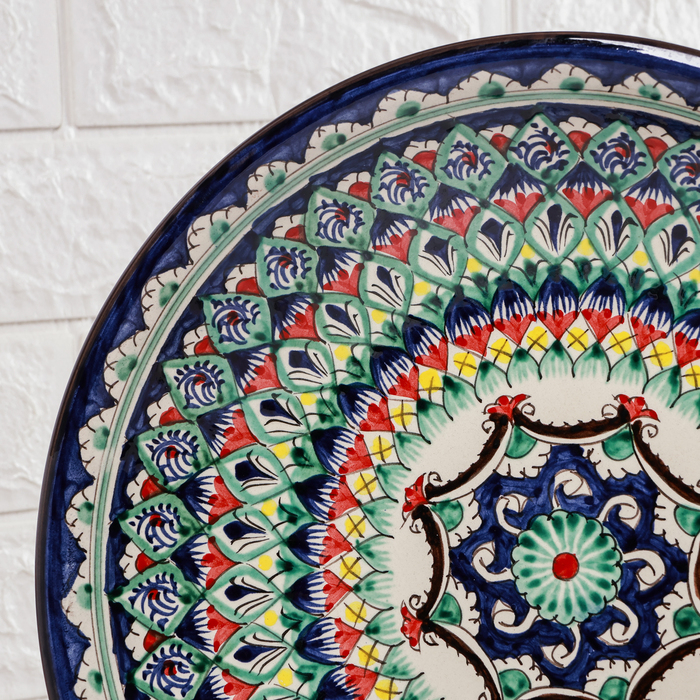 Ляган Риштанская Керамика "Узоры", 33 см, глубокий, синий