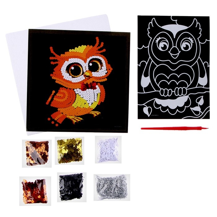 Набор для творчества: лунная гравюра детская и аппликация пайетками &laquo;Сова&raquo;
