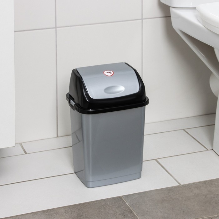 Контейнер для мусора «Камелия», 4 л, цвет серебристый перламутр/чёрный Контейнер для мусора «Камелия», 4 л, цвет серебристый перламутр/чёрный