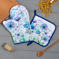 Набор кухонный &laquo;Blue flowers&raquo; варежка-прихватка 20х28см, прихватка 19х19см,100% хл