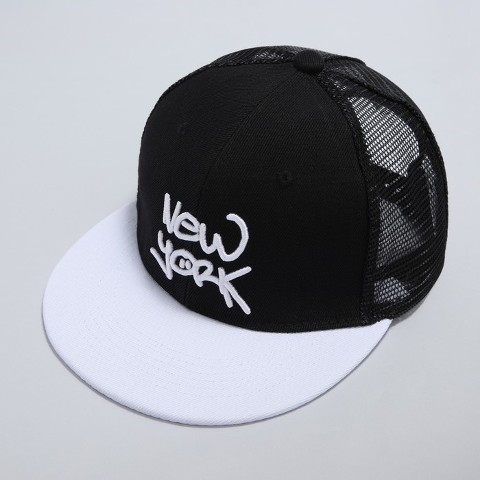 Кепка мужская с прямым козырьком New York, цвет чёрный, сетка, р-р 56 Кепка мужская с прямым козырьком New York, цвет чёрный, сетка, р-р 56