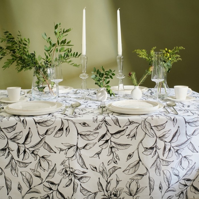 Скатерть Доляна Plant leaves 146х220 см, 100% хл, рогожка 164 г/м2