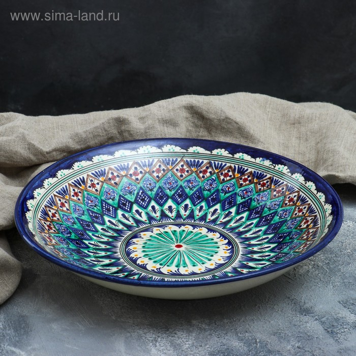 Ляган Риштанская Керамика Ляган Риштанская Керамика "Узоры", 33 см, глубокий, синий