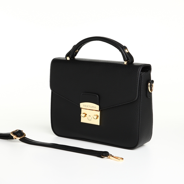 Сумка женская на клапане, TEXTURA, маленький размер, цвет чёрный Сумка женская на клапане, TEXTURA, маленький размер, цвет чёрный