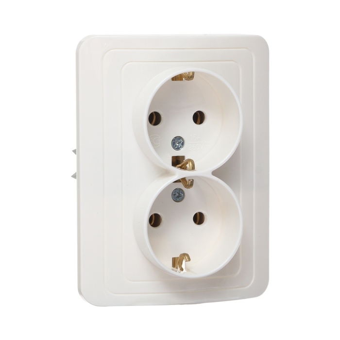 Розетка двухместная Luazon Lighting Розетка двухместная Luazon Lighting "Орион", 16 А, скрытая, с з/к, белая