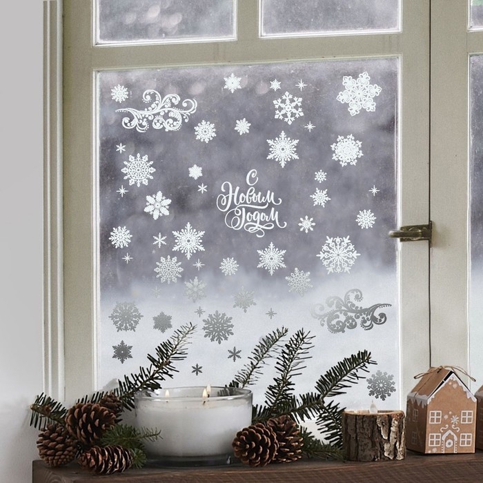 Наклейки новогодние виниловые с фольгированием &laquo;Новый год&raquo;, 30 х 50 см, Новый год