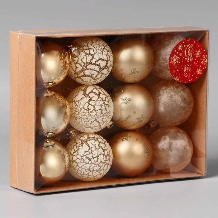 Набор шаров пластик d-5 см, 12 шт "Морозный день" микс