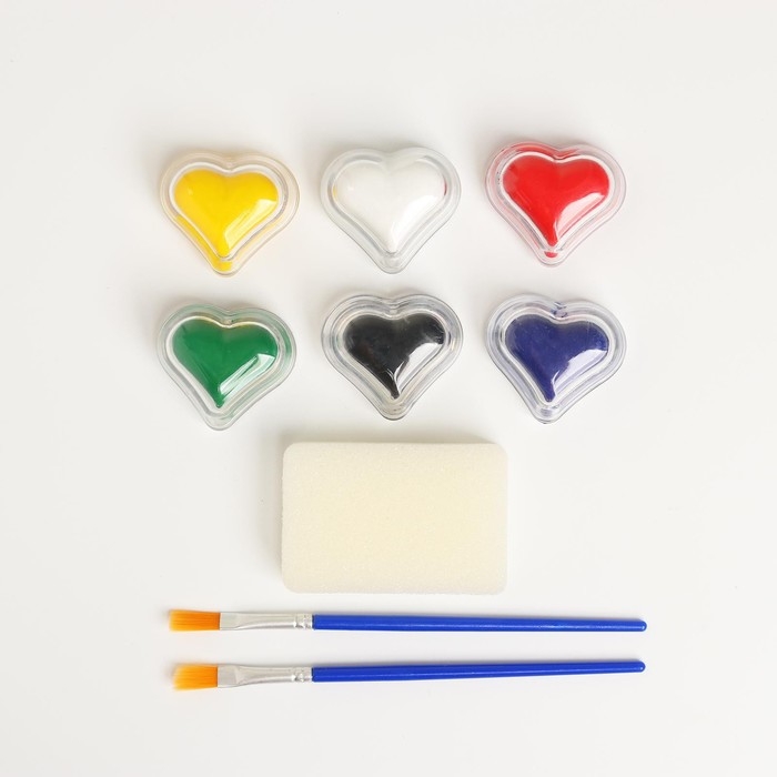 Грим для лица и тела &laquo;Сердечки&raquo; 6 цветов, спонж, 2 кисти, в пакете