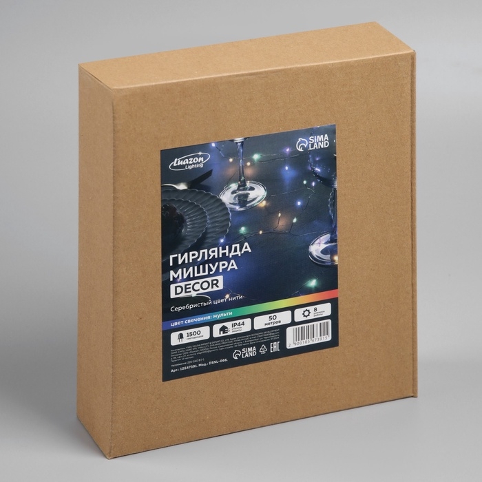 Гирлянда «Мишура» 50 м роса, IP44, серебристая нить, 1500 LED, 8 режимов, свечение мульти, 36 В Гирлянда «Мишура» 50 м роса, IP44, серебристая нить, 1500 LED, 8 режимов, свечение мульти, 36 В