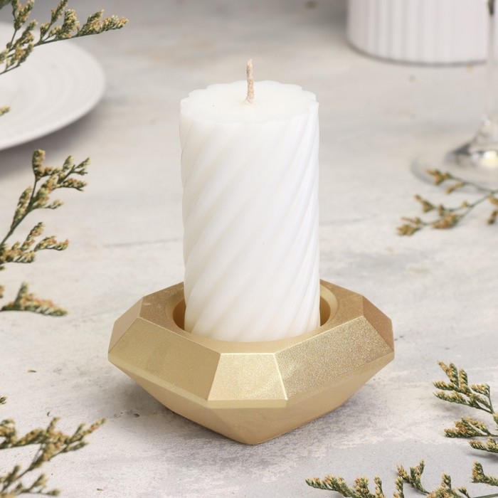 Подсвечник "Квадрат" из гипса со скошенными углами малый,9х3,5см,золото