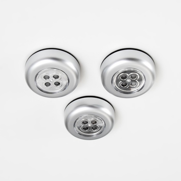 Светильник ночник Светильник ночник "Пушлайт" 4xLED 1,5Вт батарейки AAA 7см. серебро