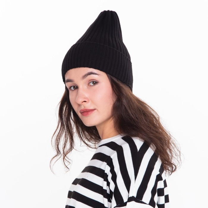 Шапка женская зимняя, цвет чёрный, размер 52-56 Шапка женская зимняя, цвет чёрный, размер 52-56