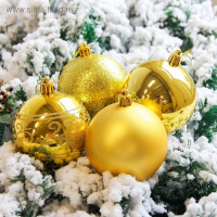 Набор шаров пластик d-8 см, 6 шт "Узор ассорти" золото Набор шаров пластик d-8 см, 6 шт "Узор ассорти" золото