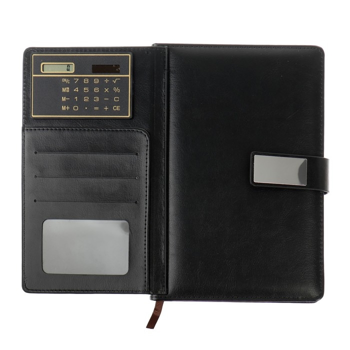 Ежедневник недатированный А5, 140 листов в клетку, с калькулятором, с хлястиком, обложка кожзам, МИКС