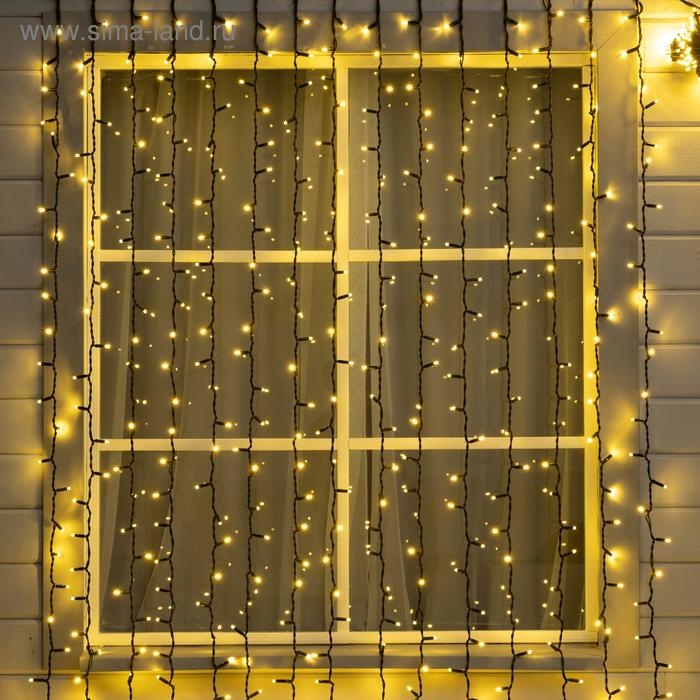 Гирлянда Гирлянда "Занавес" 2 х 6 м , IP65, УМС, тёмная нить каучук, 1000 LED, свечение тёплое белое, 220 В