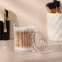 Органайзер для ватных палочек, с крышкой, 7 &times; 11,5 см, в картонной коробке, цвет прозрачный