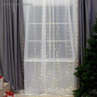 Гирлянда &laquo;Занавес&raquo; 2.8 &times; 3 м роса на крючках, с пультом, IP20, серебристая нить, 300 LED, свечение тёплое белое, 8 режимов, USB