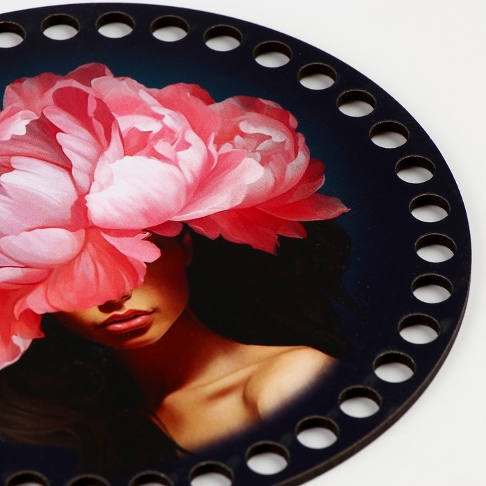 Донышки для вязания 2 в 1 &laquo;Девушка с пионом&raquo;, круг 15 см, хдф 3 мм