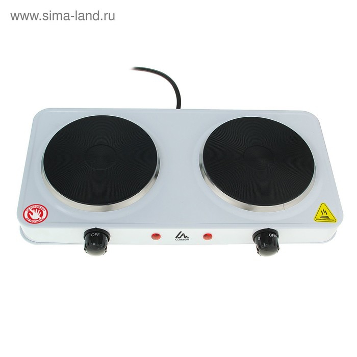 Плитка электрическая Luazon LHP-005, 2 конфорки, 2000 Вт, нагреватель диск, белая Плитка электрическая Luazon LHP-005, 2 конфорки, 2000 Вт, нагреватель диск, белая