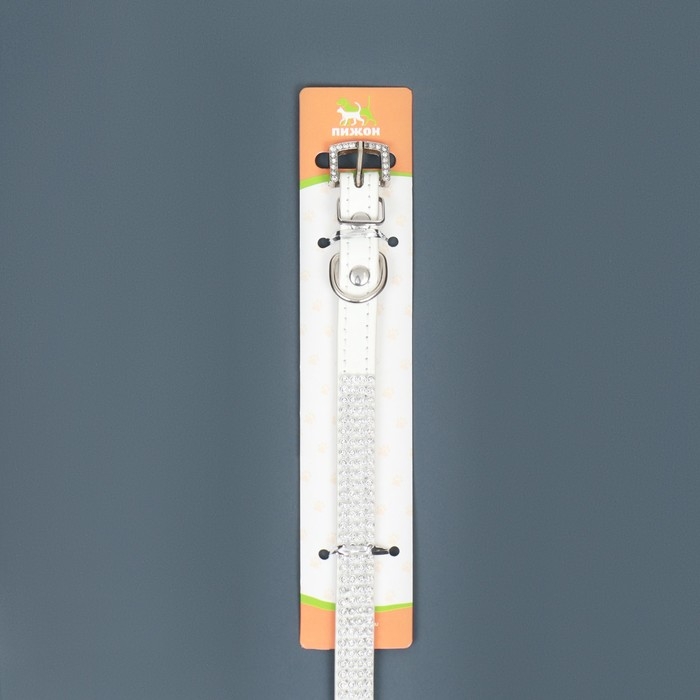 Ошейник со стразами в 4 ряда и стразы на пряжке, 38 х 1,5 см, ОШ 26-33, белый