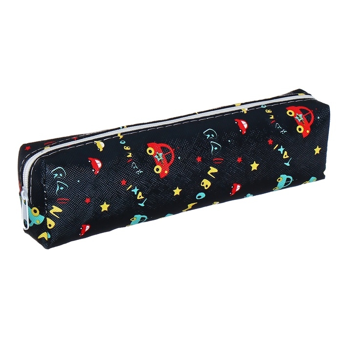 Пенал школьный на молнии Calligrata Пенал школьный на молнии Calligrata "Машинки", черный
