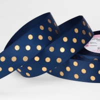 Лента репсовая с тиснением &laquo;Горох&raquo;, 25 мм, 23 &plusmn; 1 м, цвет тёмно-синий №036