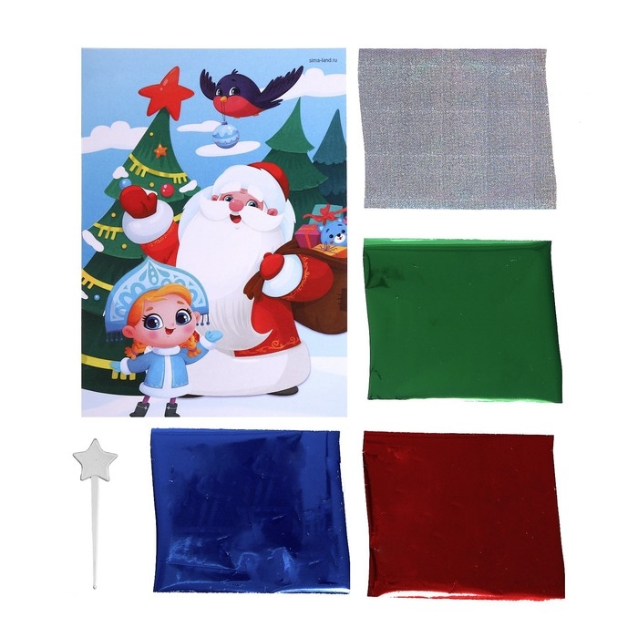Аппликация фольгой на новый год &laquo;Дед Мороз и Снегурочка&raquo;, новогодний набор для творчества