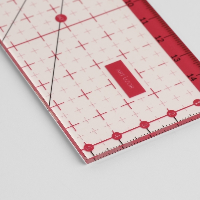 Линейка для квилтинга и пэчворка, 15 × 5 см, цвет прозрачный/розовый Линейка для квилтинга и пэчворка, 15 × 5 см, цвет прозрачный/розовый