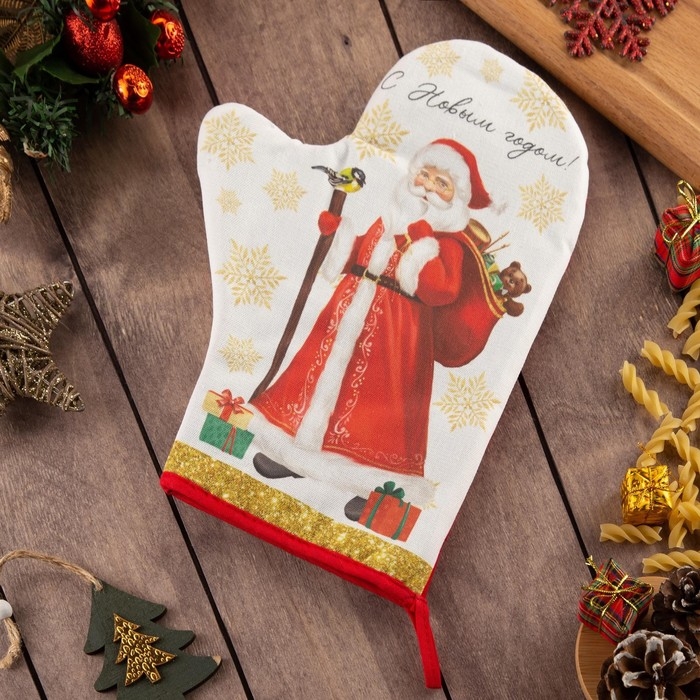 Новый год.Варежка-прихватка Новый год.Варежка-прихватка "С новым годом" 20х27см, саржа, 100% х/л, ватин 250г/м2