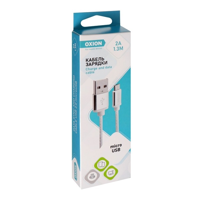 Кабель OXION DCC258, microUSB - USB, зарядка + передача данных, 1.3 м, оплетка, белый Кабель OXION DCC258, microUSB - USB, зарядка + передача данных, 1.3 м, оплетка, белый