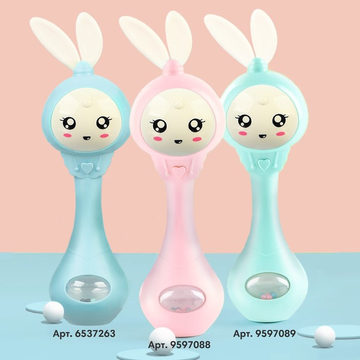 Погремушка музыкальная &laquo;Зайка&raquo;, светится, эластичные ушки, цвет голубой, Крошка Я