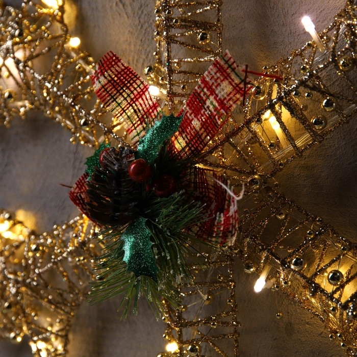 Светодиодная фигура &laquo;Снежинка с бусинами&raquo; 50 см, металл, 220 В, свечение тёплое белое