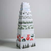 Набор подарочных коробок 10 в 1 &laquo;Акварельный&raquo;, 12 х 7 х 4 - 32.5 х 20 х 12.5 см, Новый год