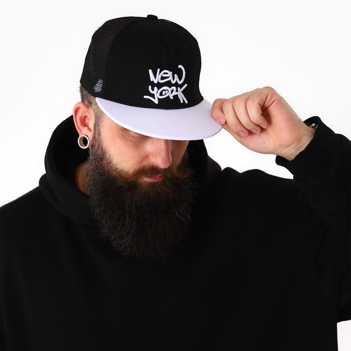 Кепка мужская с прямым козырьком New York, цвет чёрный, сетка, р-р 56 Кепка мужская с прямым козырьком New York, цвет чёрный, сетка, р-р 56